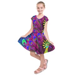 Peacock Abstract Digital Art Kids  Short Sleeve Dress by Nexatart