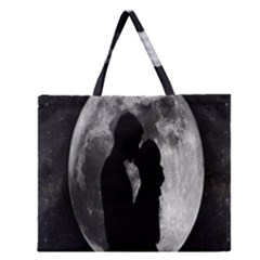 Silhouette Of Lovers Zipper Large Tote Bag by Nexatart