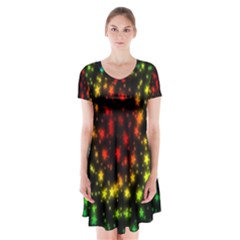 Star Christmas Curtain Abstract Short Sleeve V-neck Flare Dress by Nexatart