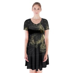 Skull Fantasy Dark Surreal Short Sleeve V-neck Flare Dress by Amaryn4rt