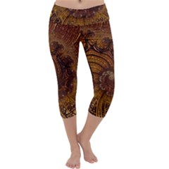 Copper Caramel Swirls Abstract Art Capri Yoga Leggings by Amaryn4rt