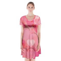 Hearts Pink Background Short Sleeve V-neck Flare Dress by Amaryn4rt