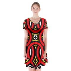 Traditional Art Pattern Short Sleeve V-neck Flare Dress by Amaryn4rt