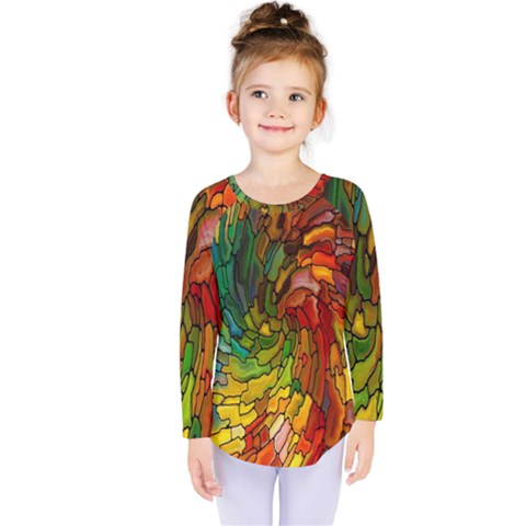 Stained Glass Patterns Colorful Kids  Long Sleeve Tee by Amaryn4rt