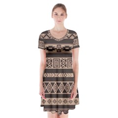 Ethnic Pattern Vector Short Sleeve V-neck Flare Dress by Amaryn4rt