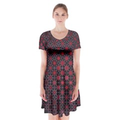 Star Patterns Short Sleeve V-neck Flare Dress by Amaryn4rt