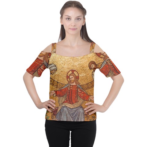 Gold Jesus Women s Cutout Shoulder Tee by boho