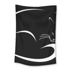 Cat Black Vector Minimalism Small Tapestry by Simbadda