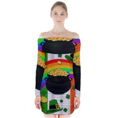 Pot Of Gold Long Sleeve Off Shoulder Dress by Valentinaart