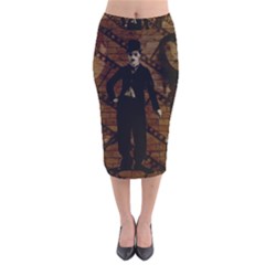 Charlie Chaplin  Velvet Midi Pencil Skirt by Valentinaart