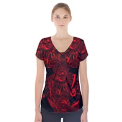 Warrior - Red Short Sleeve Front Detail Top by Valentinaart