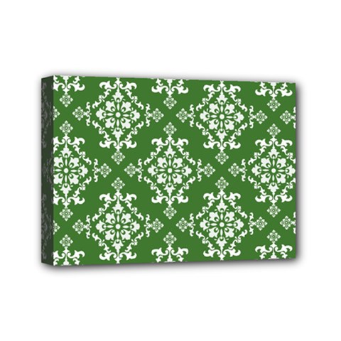 St Patrick S Day Damask Vintage Green Background Pattern Mini Canvas 7  X 5  by Simbadda