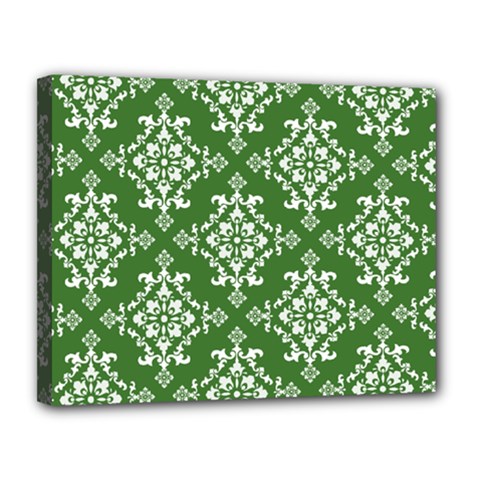 St Patrick S Day Damask Vintage Green Background Pattern Canvas 14  X 11  by Simbadda