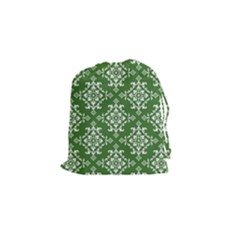 St Patrick S Day Damask Vintage Green Background Pattern Drawstring Pouches (small)  by Simbadda