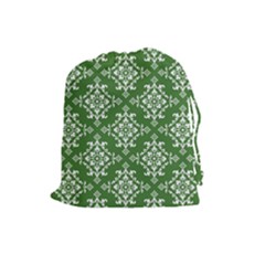 St Patrick S Day Damask Vintage Green Background Pattern Drawstring Pouches (large)  by Simbadda