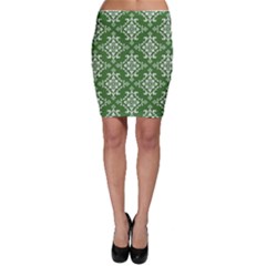 St Patrick S Day Damask Vintage Green Background Pattern Bodycon Skirt by Simbadda