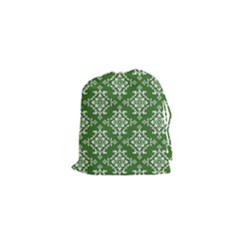 St Patrick S Day Damask Vintage Green Background Pattern Drawstring Pouches (xs)  by Simbadda