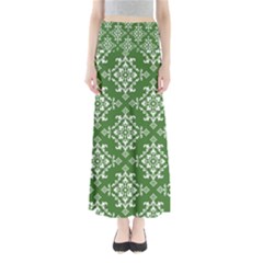 St Patrick S Day Damask Vintage Green Background Pattern Maxi Skirts by Simbadda