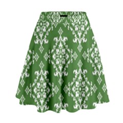 St Patrick S Day Damask Vintage Green Background Pattern High Waist Skirt by Simbadda