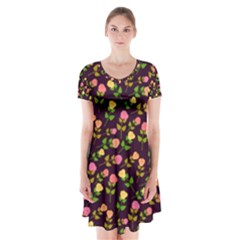 Flowers Roses Floral Flowery Short Sleeve V-neck Flare Dress by Simbadda