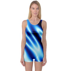 Grunge Blue White Pattern Background One Piece Boyleg Swimsuit by Simbadda