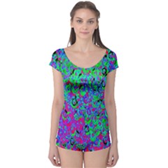 Green Purple Pink Background Boyleg Leotard  by Simbadda