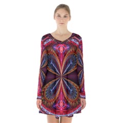 3d Abstract Ring Long Sleeve Velvet V-neck Dress by Simbadda