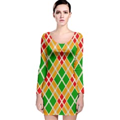 Colorful Color Pattern Diamonds Long Sleeve Velvet Bodycon Dress by Simbadda