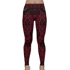 Elegant Black And Red Damask Antique Vintage Victorian Lace Style Classic Yoga Leggings by yoursparklingshop