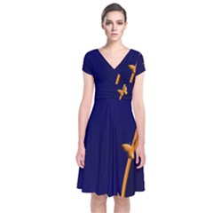 Greeting Card Invitation Blue Short Sleeve Front Wrap Dress by Simbadda