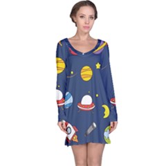 Space Background Design Long Sleeve Nightdress by Simbadda