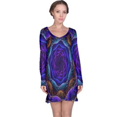 Flowers Dive Neon Light Patterns Long Sleeve Nightdress by Simbadda