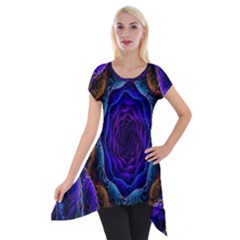 Flowers Dive Neon Light Patterns Short Sleeve Side Drop Tunic by Simbadda