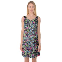 Neon Floral Print Silver Spandex Sleeveless Satin Nightdress by Simbadda