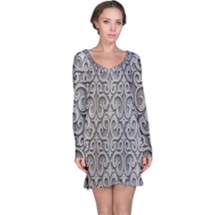 Patterns Wavy Background Texture Metal Silver Long Sleeve Nightdress by Simbadda