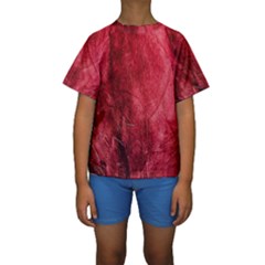 Red Background Texture Kids  Short Sleeve Swimwear by Simbadda