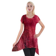 Red Background Texture Short Sleeve Side Drop Tunic by Simbadda