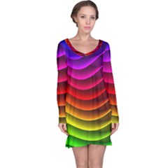 Spectrum Rainbow Background Surface Stripes Texture Waves Long Sleeve Nightdress by Simbadda