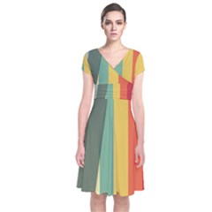 Texture Stripes Lines Color Bright Short Sleeve Front Wrap Dress by Simbadda