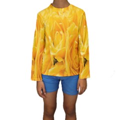 Yellow Neon Flowers Kids  Long Sleeve Swimwear by Simbadda