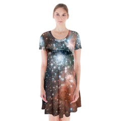 Star Cluster Short Sleeve V-neck Flare Dress by SpaceShop