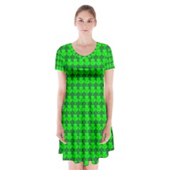 St  Patricks Day Green Short Sleeve V-neck Flare Dress by PhotoNOLA