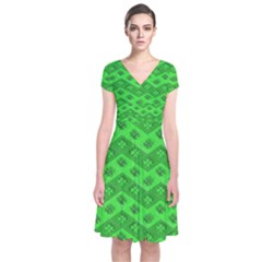 Shamrocks 3d Fabric 4 Leaf Clover Short Sleeve Front Wrap Dress by Simbadda