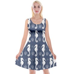 Seahorse And Shell Pattern Reversible Velvet Sleeveless Dress by Simbadda