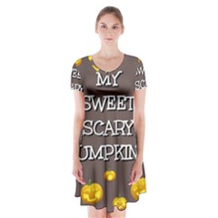 Scary Sweet Funny Cute Pumpkins Hallowen Ecard Short Sleeve V-neck Flare Dress by Amaryn4rt