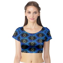 Blue Bee Hive Pattern Short Sleeve Crop Top (tight Fit) by Amaryn4rt