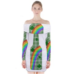 St  Patricks Day - Bottle Long Sleeve Off Shoulder Dress by Valentinaart