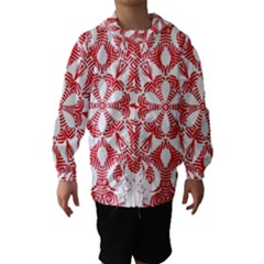 Red Pattern Filigree Snowflake On White Hooded Wind Breaker (kids) by Amaryn4rt