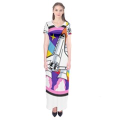 Badge Patch Pink Rainbow Rocket Short Sleeve Maxi Dress by Amaryn4rt