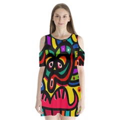 A Seamless Crazy Face Doodle Pattern Shoulder Cutout Velvet  One Piece by Amaryn4rt